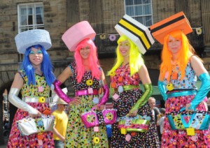 'Chicks with Sticks' dressed as Liquorice Allsorts at the festival.